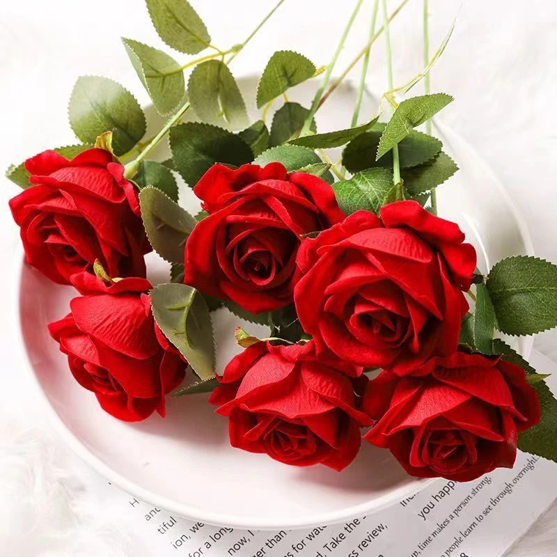 纯手工绒布仿真玫瑰花束情人节婚庆卧室装饰逼真摄影道具