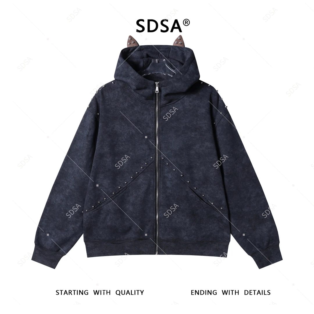 SDSA男士2025新款轻奢痞帅男装立领连帽拉链卫衣立体珠子百搭时尚