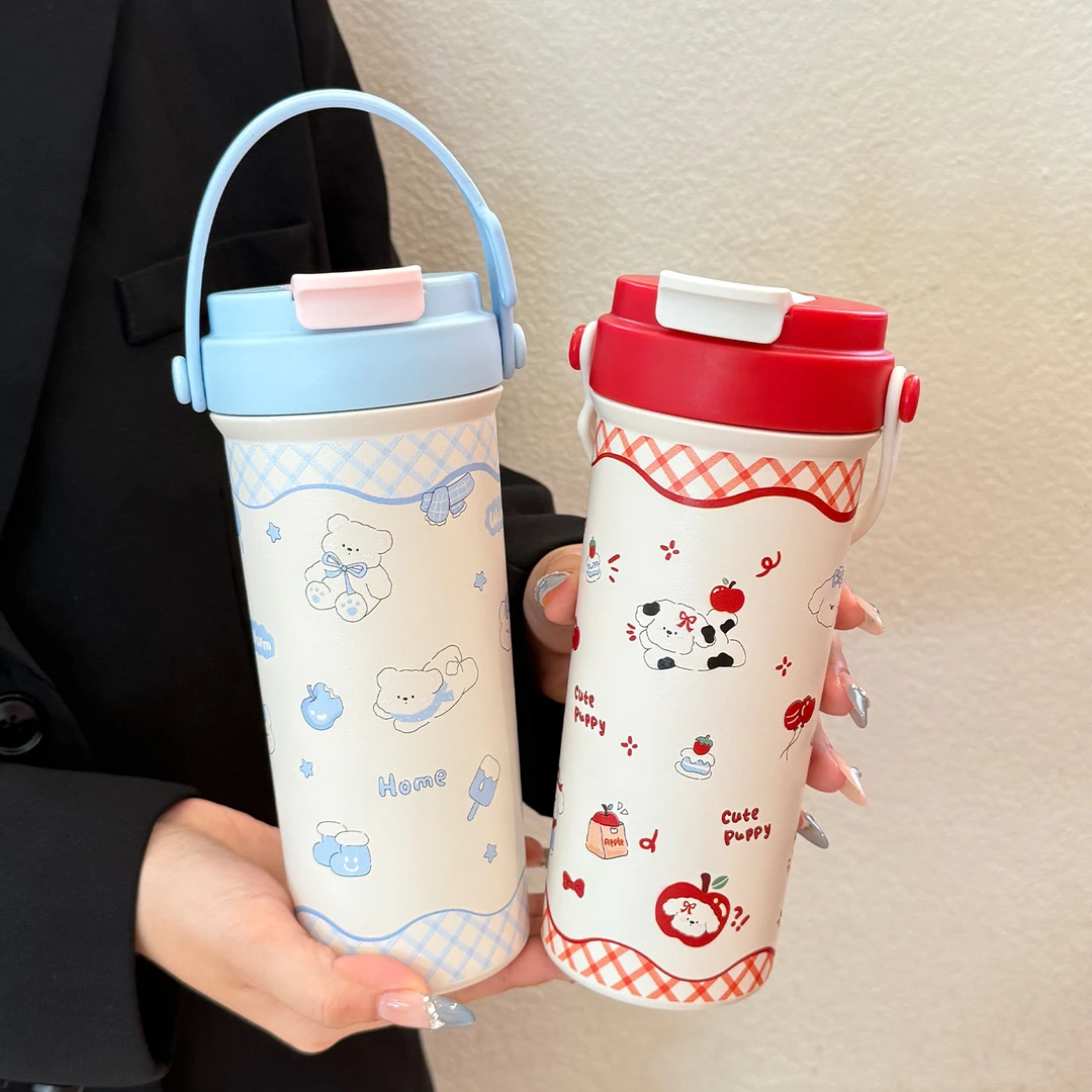 保温杯女生高颜值大容量水杯2025新款初中学生上学专用双饮吸管杯