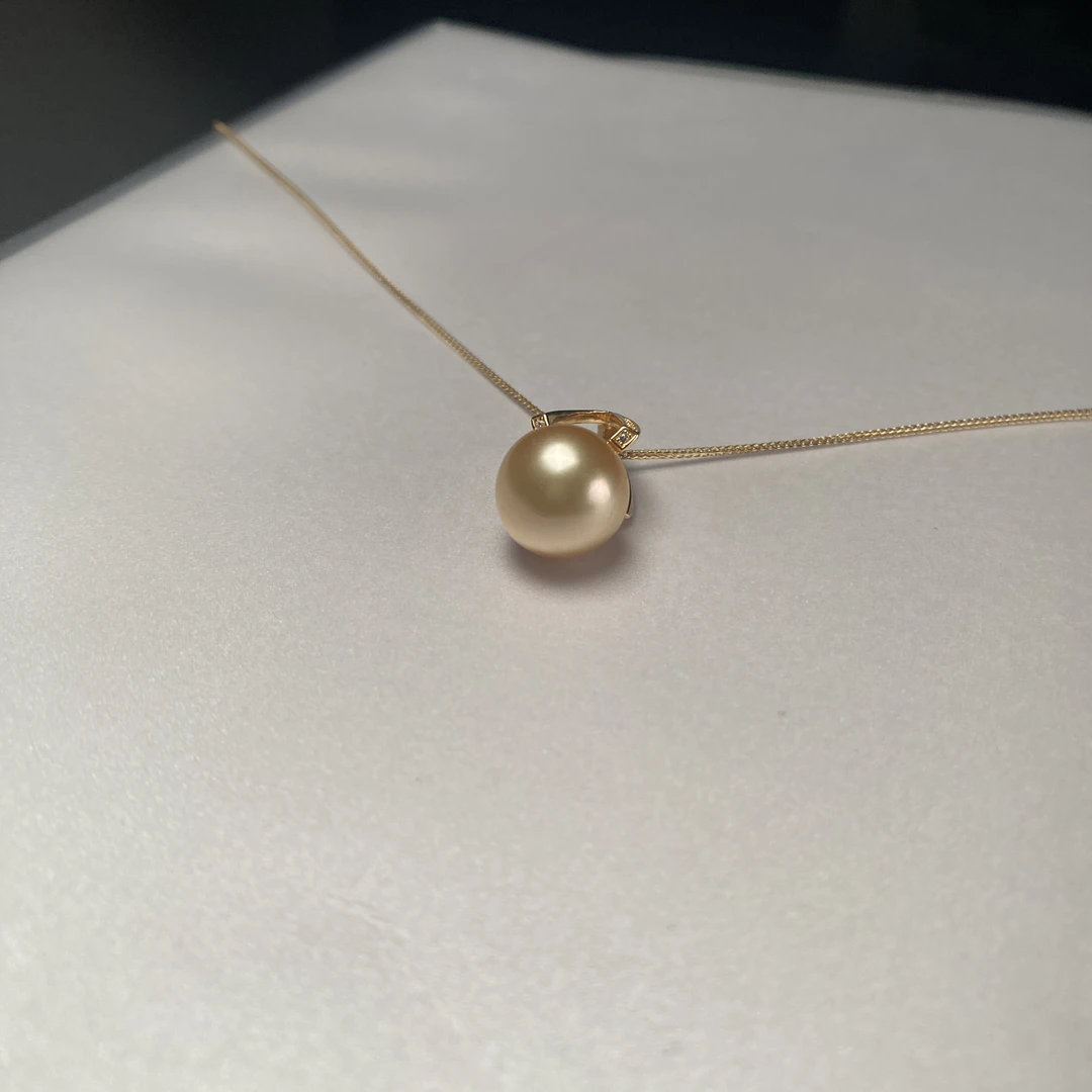 【钱元元专享】【金色冰淇淋】海水南洋金珠吊坠 12-13MM S925银