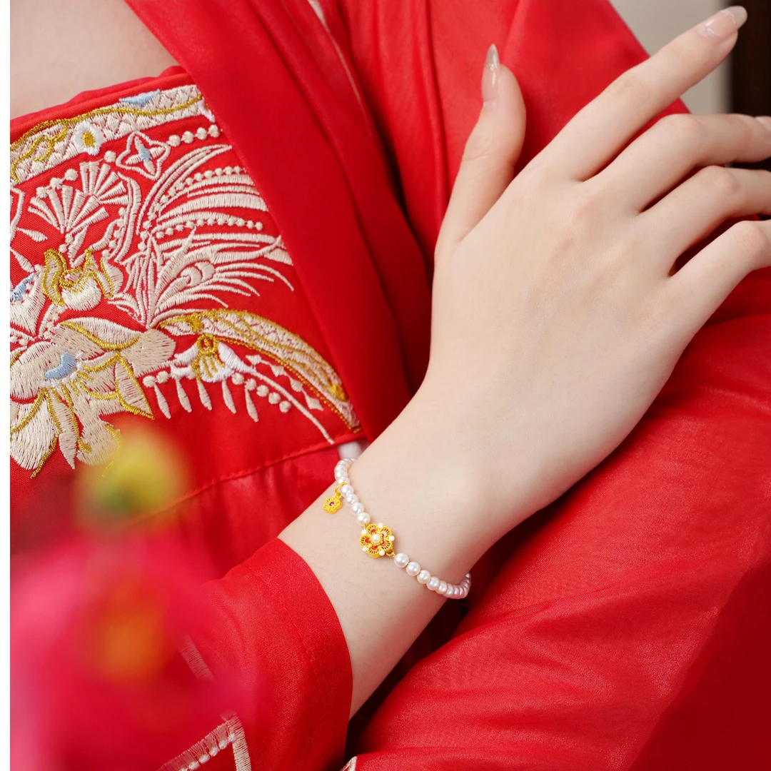 阮仕珍珠【五福系列】足金2.5-3mm/3.5-4.5mm淡水有核 珍珠 手链