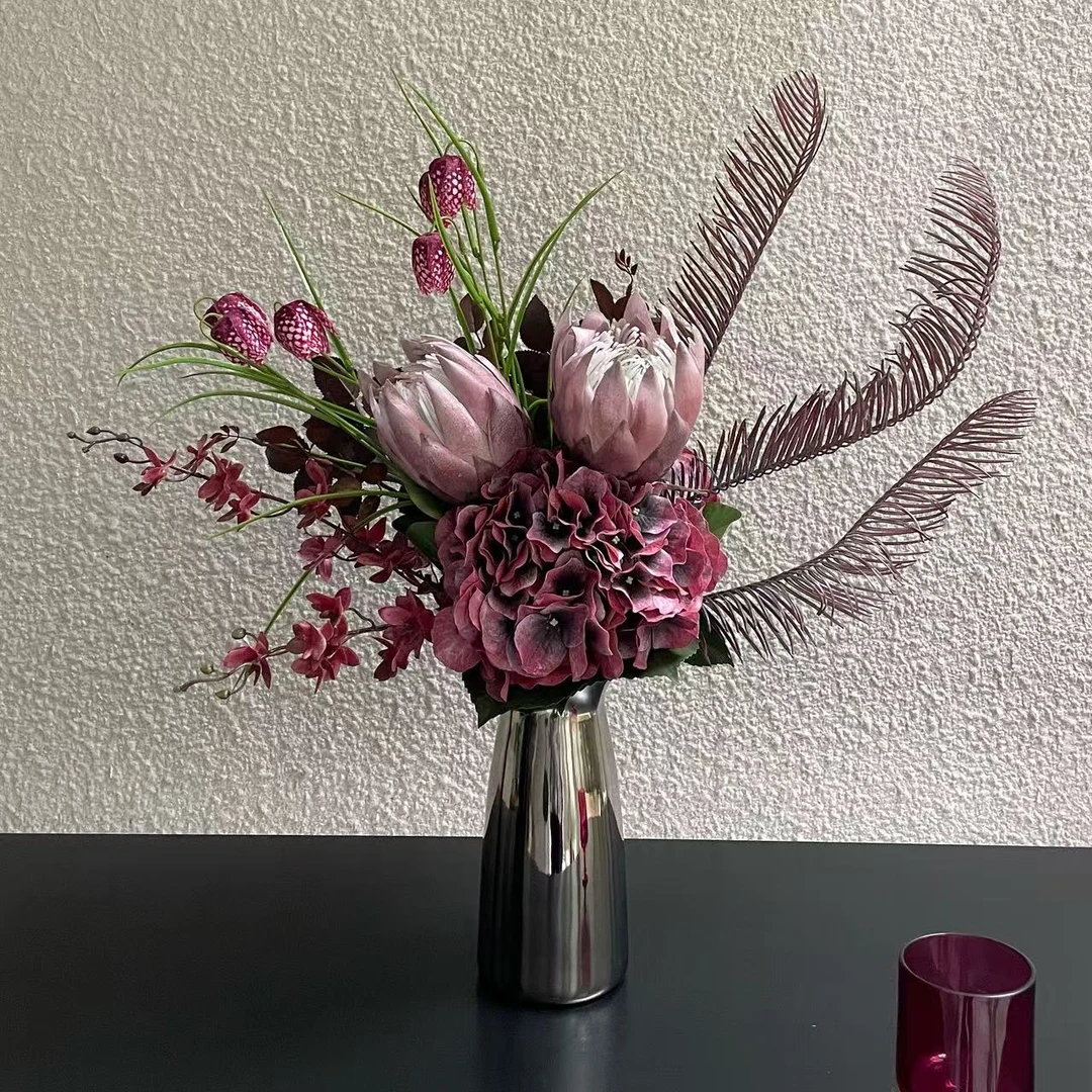 雾月 设计师款手扎花束仿真花假花陶瓷瓶玄关电视柜斗柜餐桌摆件