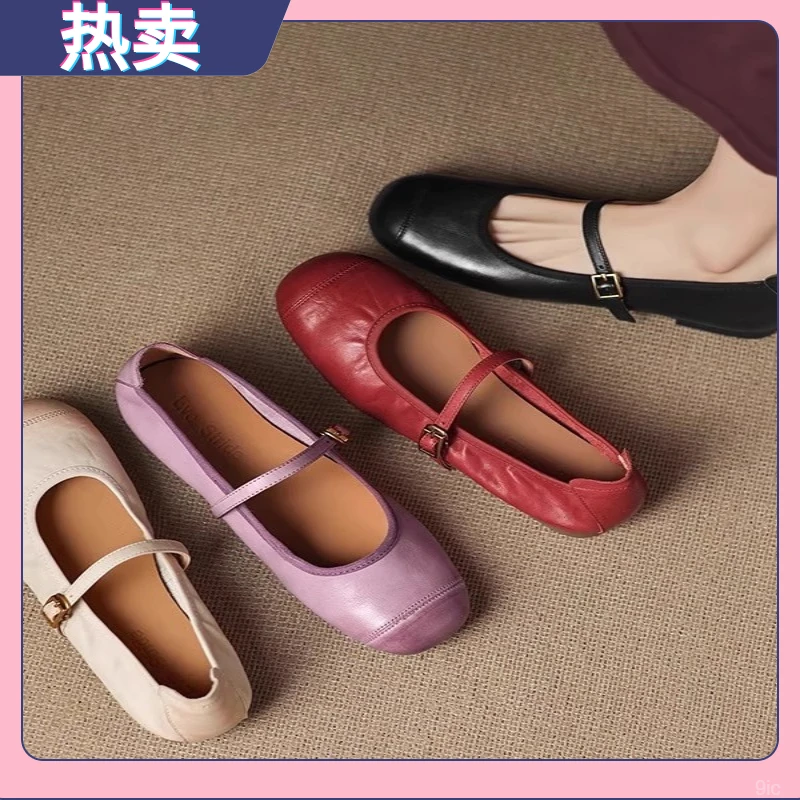 复古圆头百搭浅口单鞋女2025年爆款法式晚晚风平底玛丽珍鞋芭蕾鞋