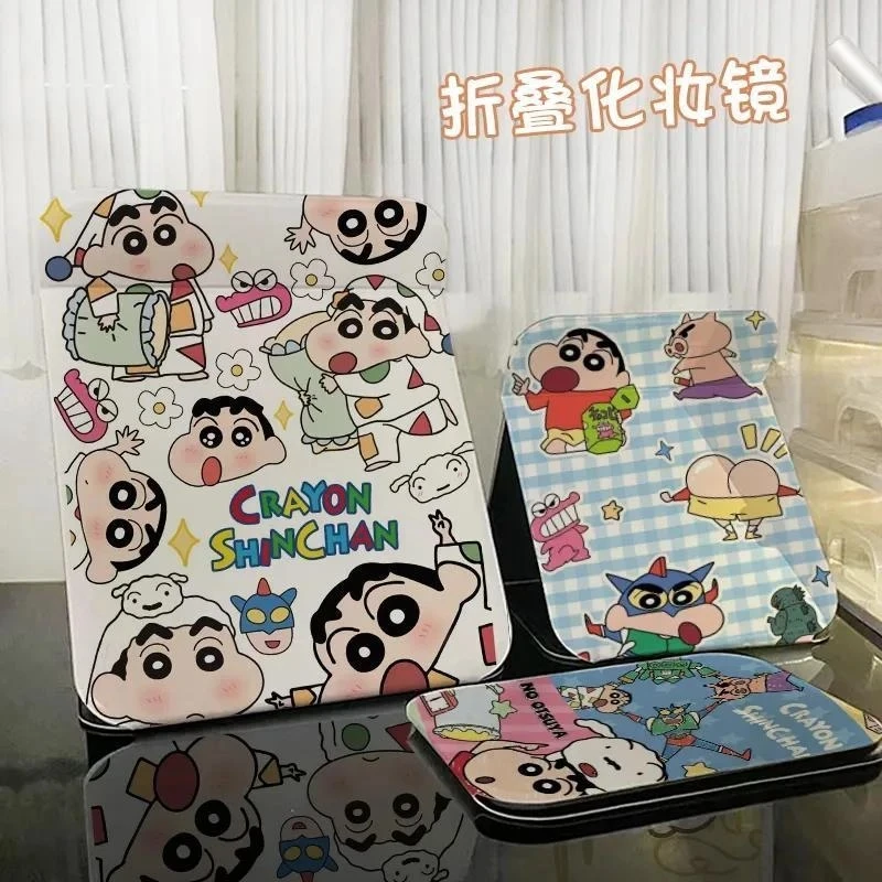 蜡笔小新化妆镜可爱镜子随身折叠便携式台式学生宿舍桌面梳妆镜A