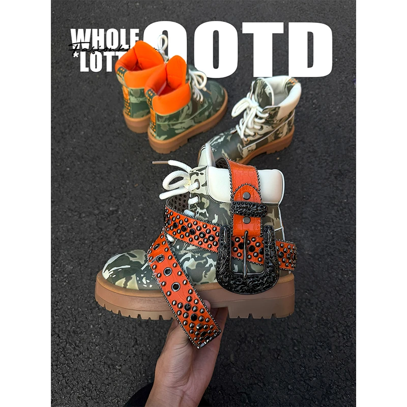 aoyo新款秋冬季男士马丁靴厚底增高通勤百搭大黄靴复古拼色工装靴