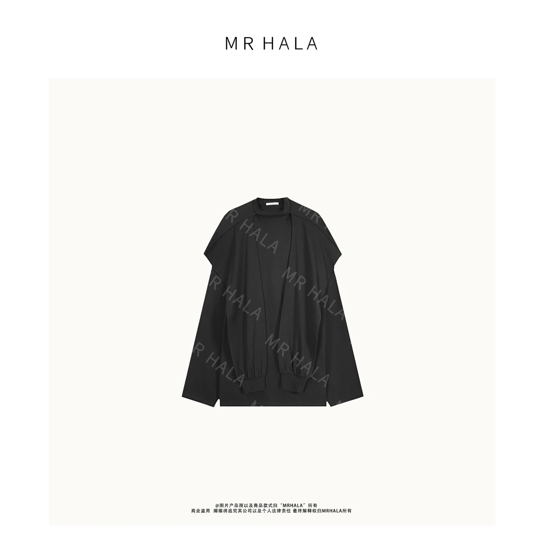 MRHALA雅涵酵洗廓形解构兜帽双袖上衣女 LS40916