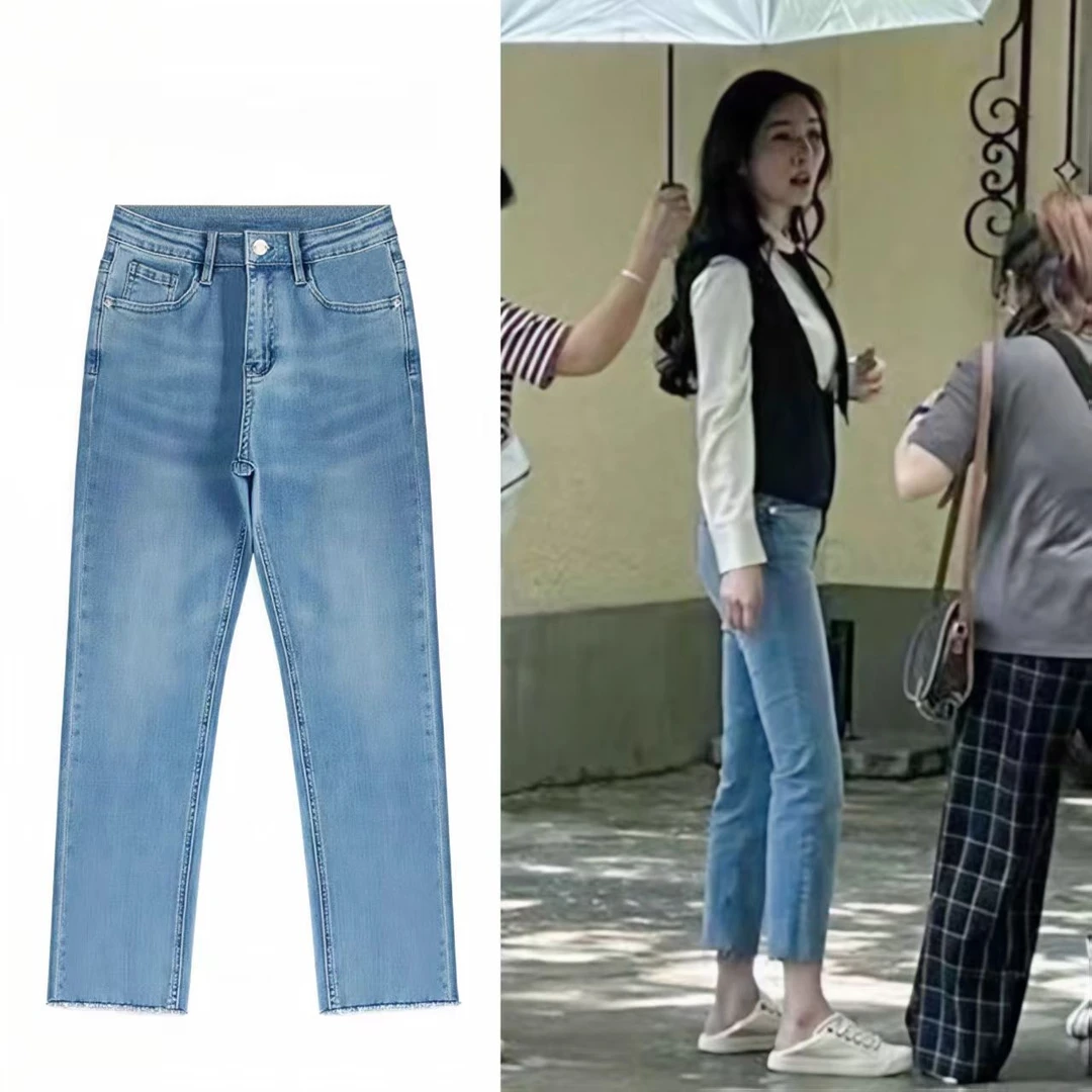 法棍小个子时尚气质高端显瘦高腰烟管直筒毛边牛仔裤【L22】裤子