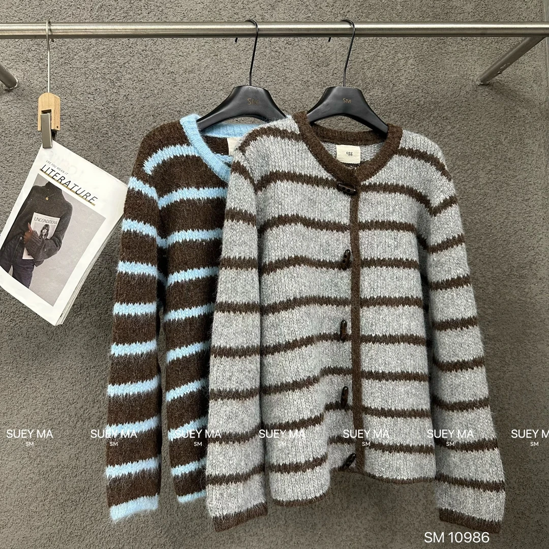 SUEYMA撞色多扣显瘦长袖毛衣开衫 10986