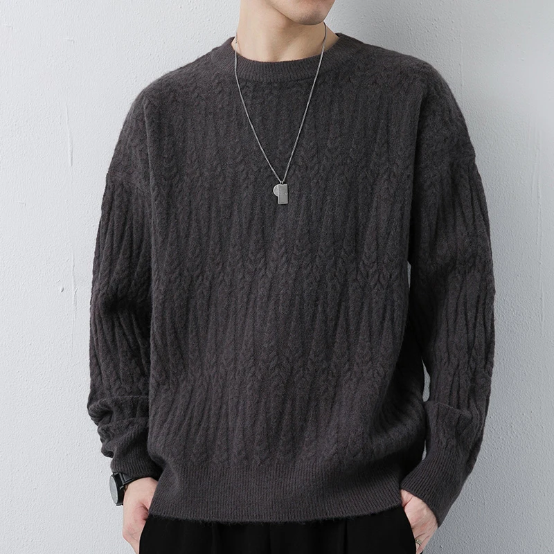 玛加西曼特圆领毛衣男秋冬季套头针织打底衫加厚内搭保暖线衣服