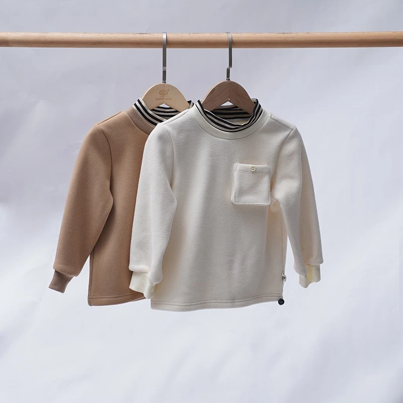 时尚男小童装长袖加绒加厚百搭休闲圆领T恤2412001288