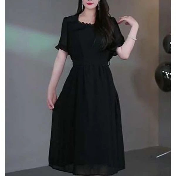 胖大今定制大码女装显瘦气质简约百搭小黑裙中长款连衣裙ZB3949