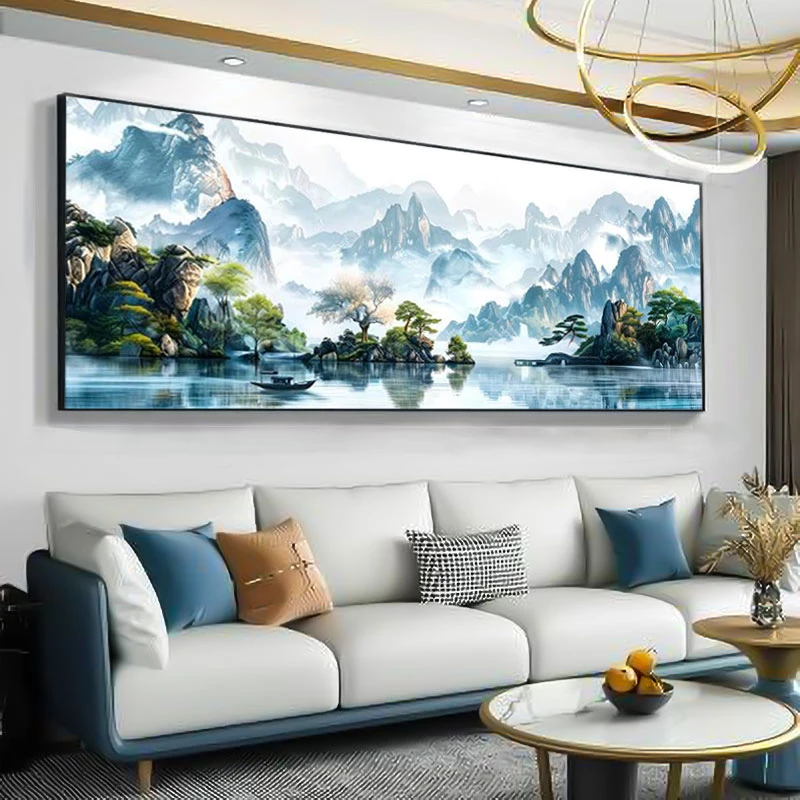 客厅装饰山水画高级感沙发背景背景墙钻石客厅背景墙挂画装饰画