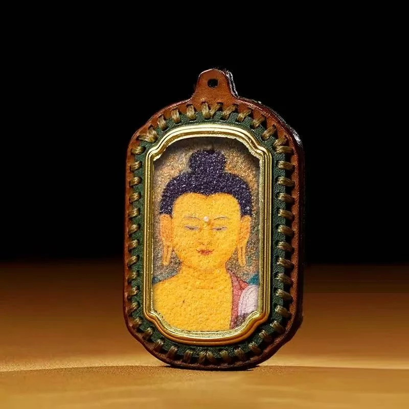 藏式新非遗宝石画皮壳手绘唐卡镶嵌饰品配饰吊坠编织