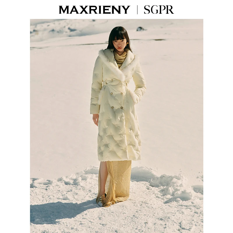 【蜜思仝】MAXRIENY精致贵雅毛边羽绒服大翻领保暖外套冬新款