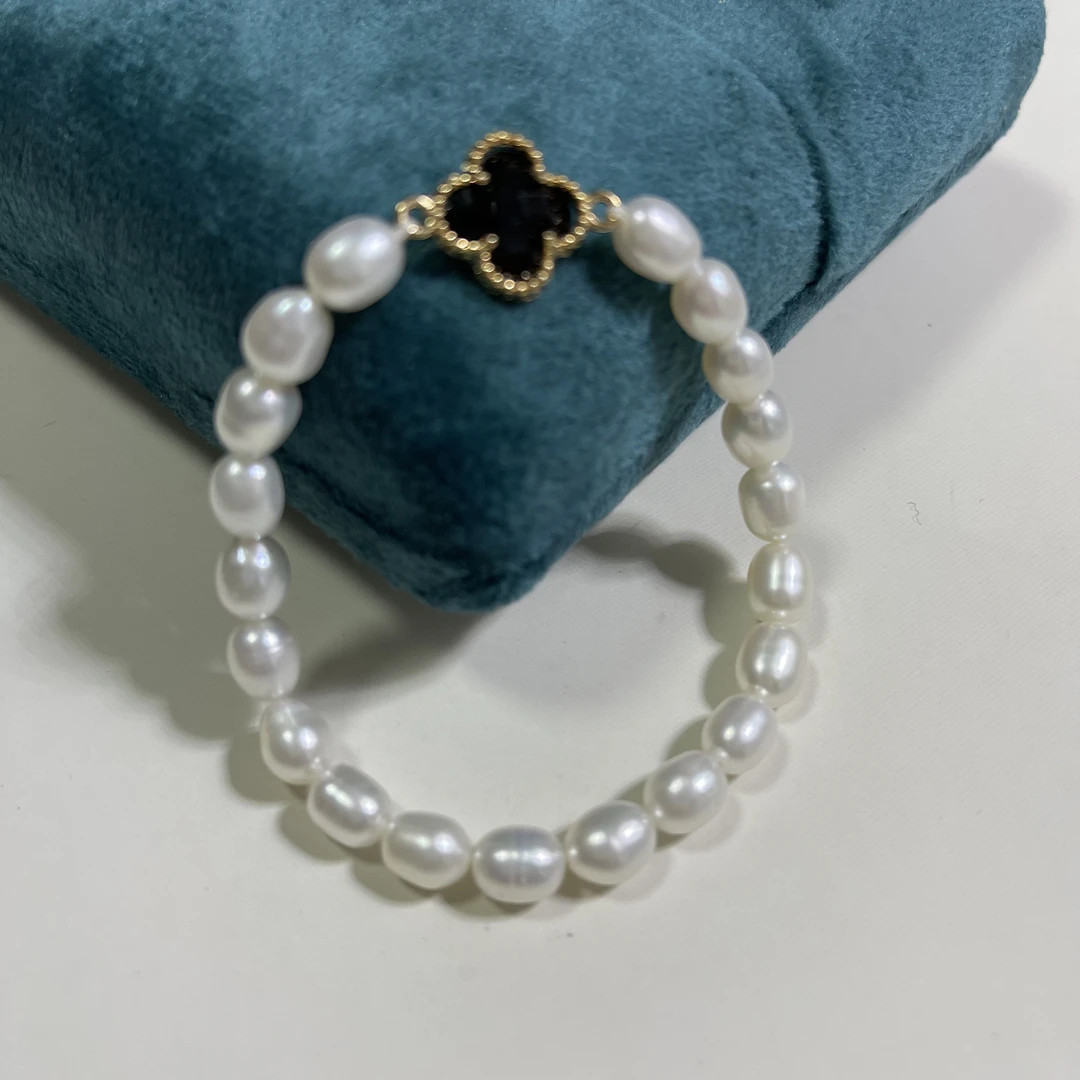 天然淡水美人泪珍珠手链【幸运四叶草】轻奢时尚百搭气质款女神手链