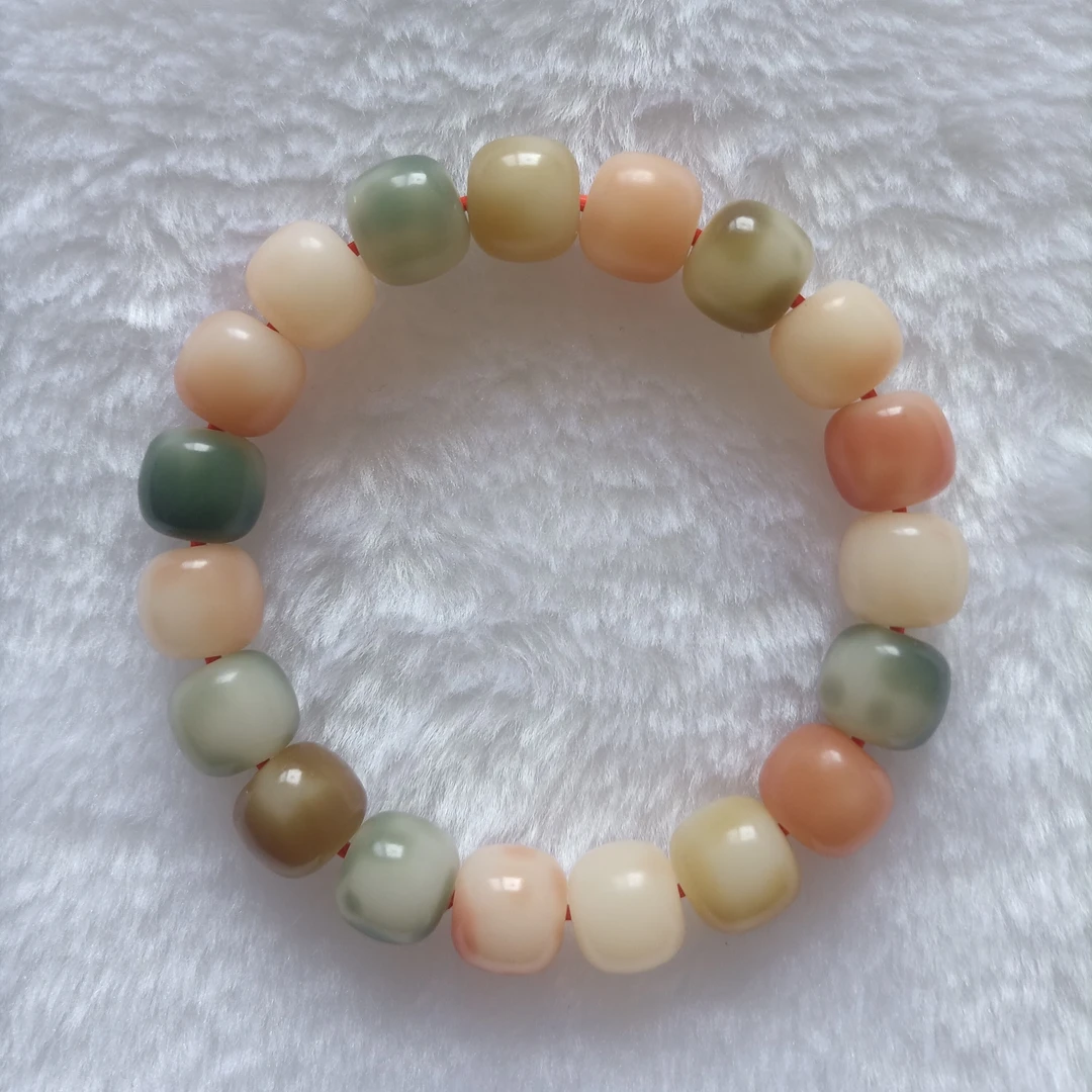非金属木质手镯 天然三花果冻菩提手串女款时尚百搭饰品彩色单圈