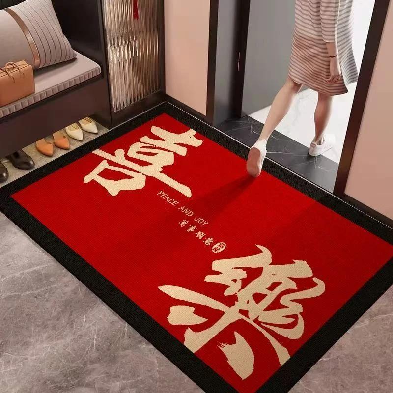中式入户地垫硅藻泥喜庆红色进门家用玄关脚垫加厚除尘换鞋门垫