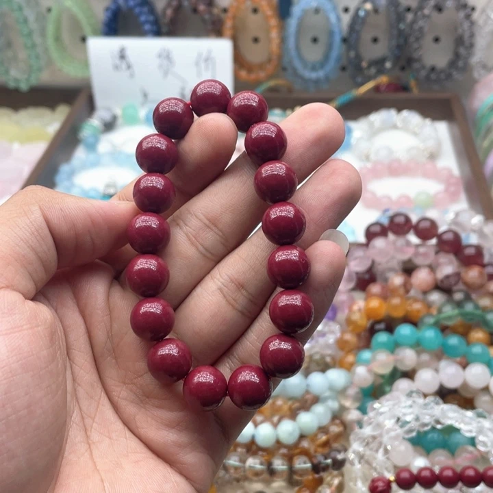 银S925镶嵌手链烟晶12咪天然朱砂