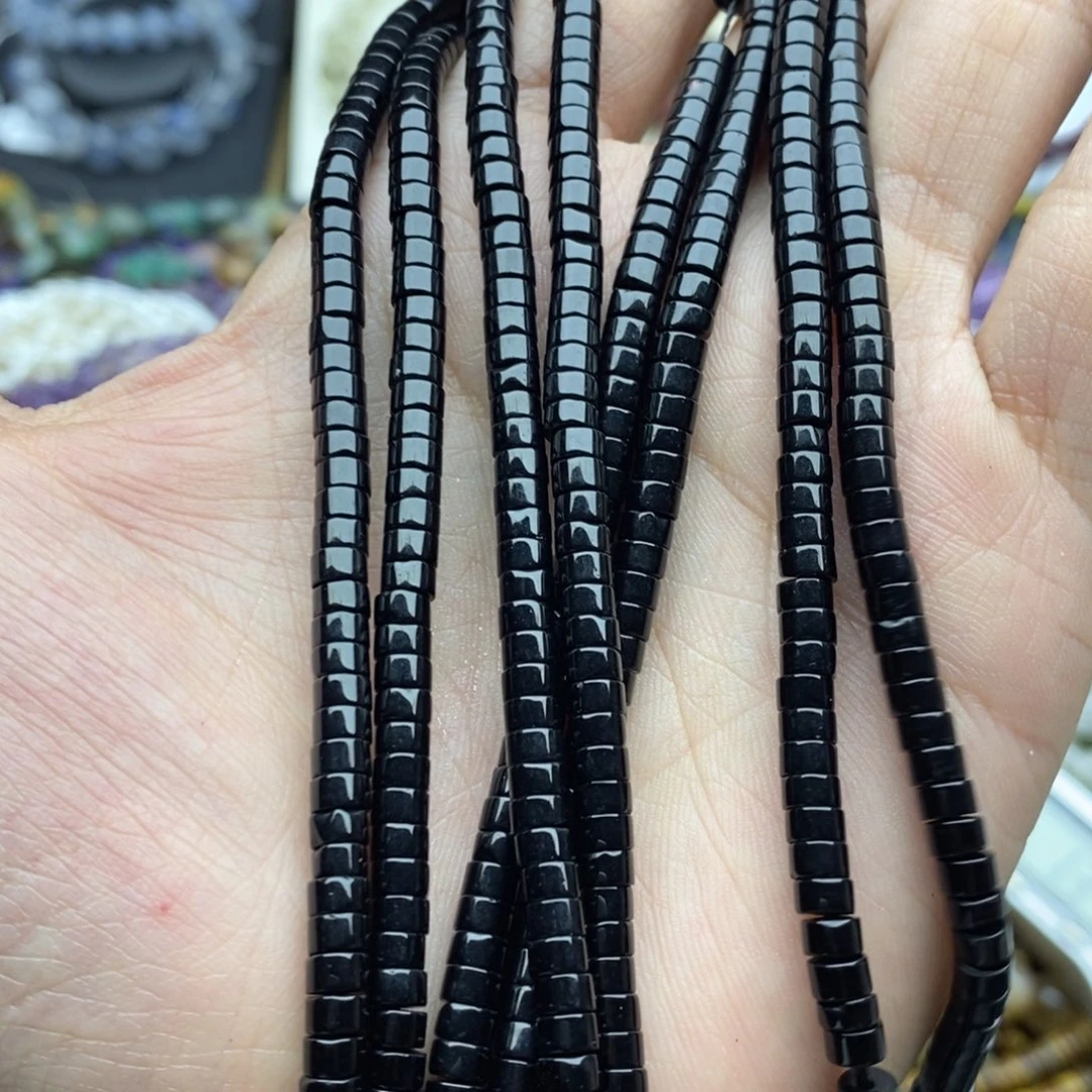 未镶嵌玛瑙/玉髓珠宝半成品一条天然2×4黑玛瑙直切剁珠隔片