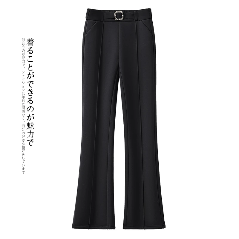 黑色加绒微喇裤女2025春秋新款高腰显瘦妈妈裤小个子喇叭西装裤