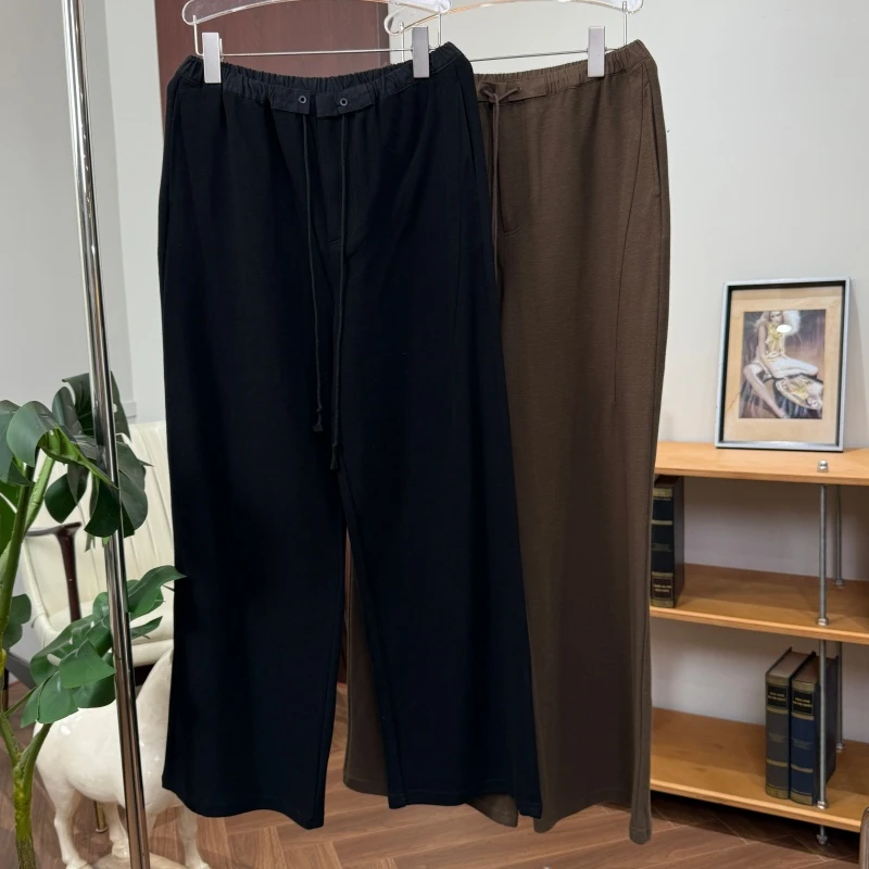 简约风百搭通勤显瘦阔腿裤松紧腰裤子8233