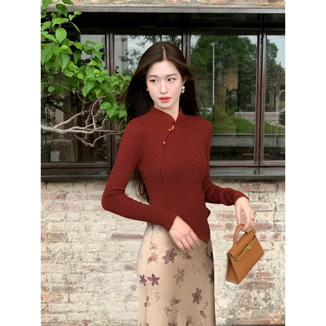 凌茜恣禾【一城风絮】国风新中式修身收腰显瘦温婉优雅大气毛织上衣