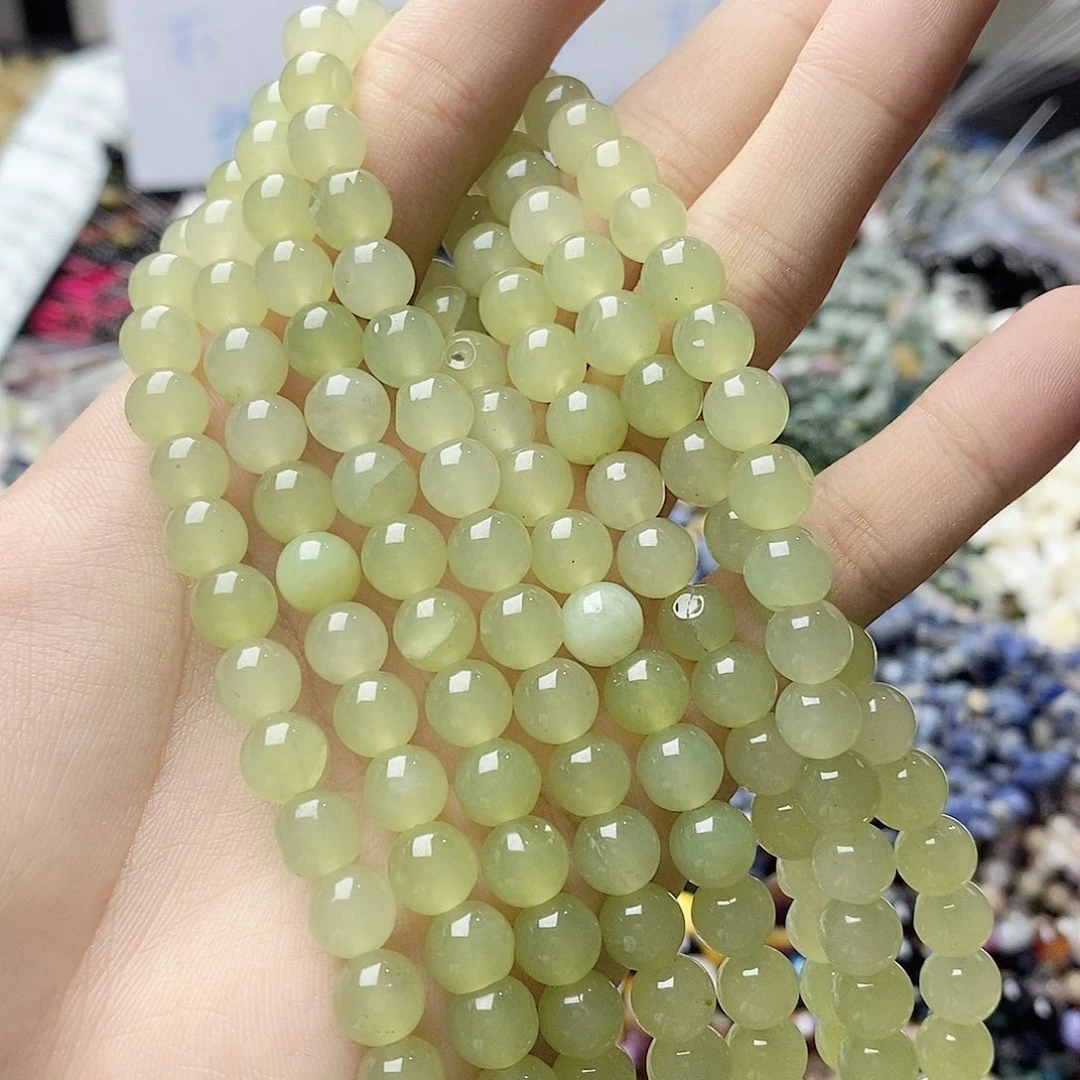 玛瑙/玉髓未镶嵌珠宝半成品一条天然8mm绿晴水玉髓圆珠