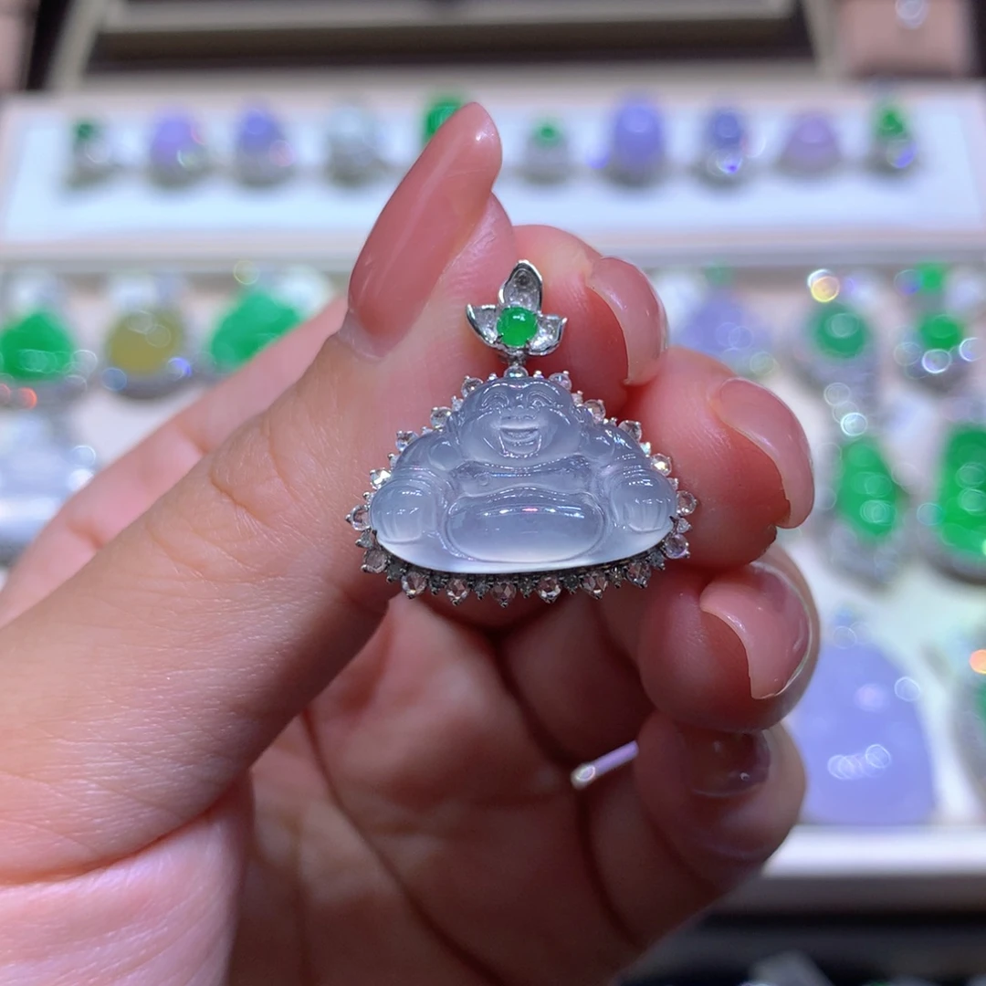 吊坠(不含链)18K金镶嵌翡翠