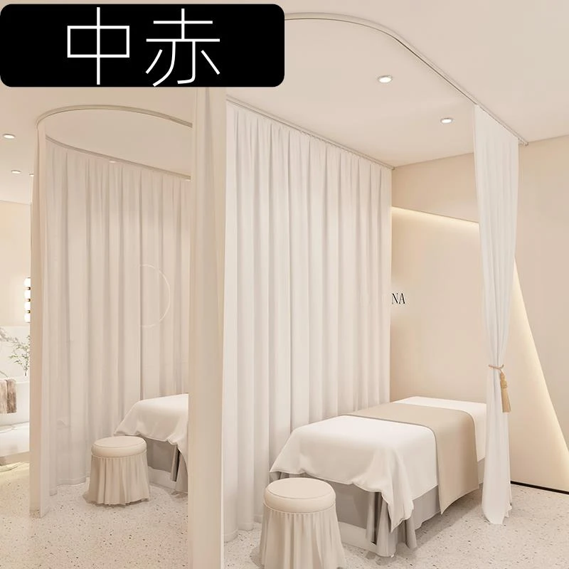 美容院隔断帘按摩店养生馆理疗床纱帘透光不透人诊所医用窗帘白纱