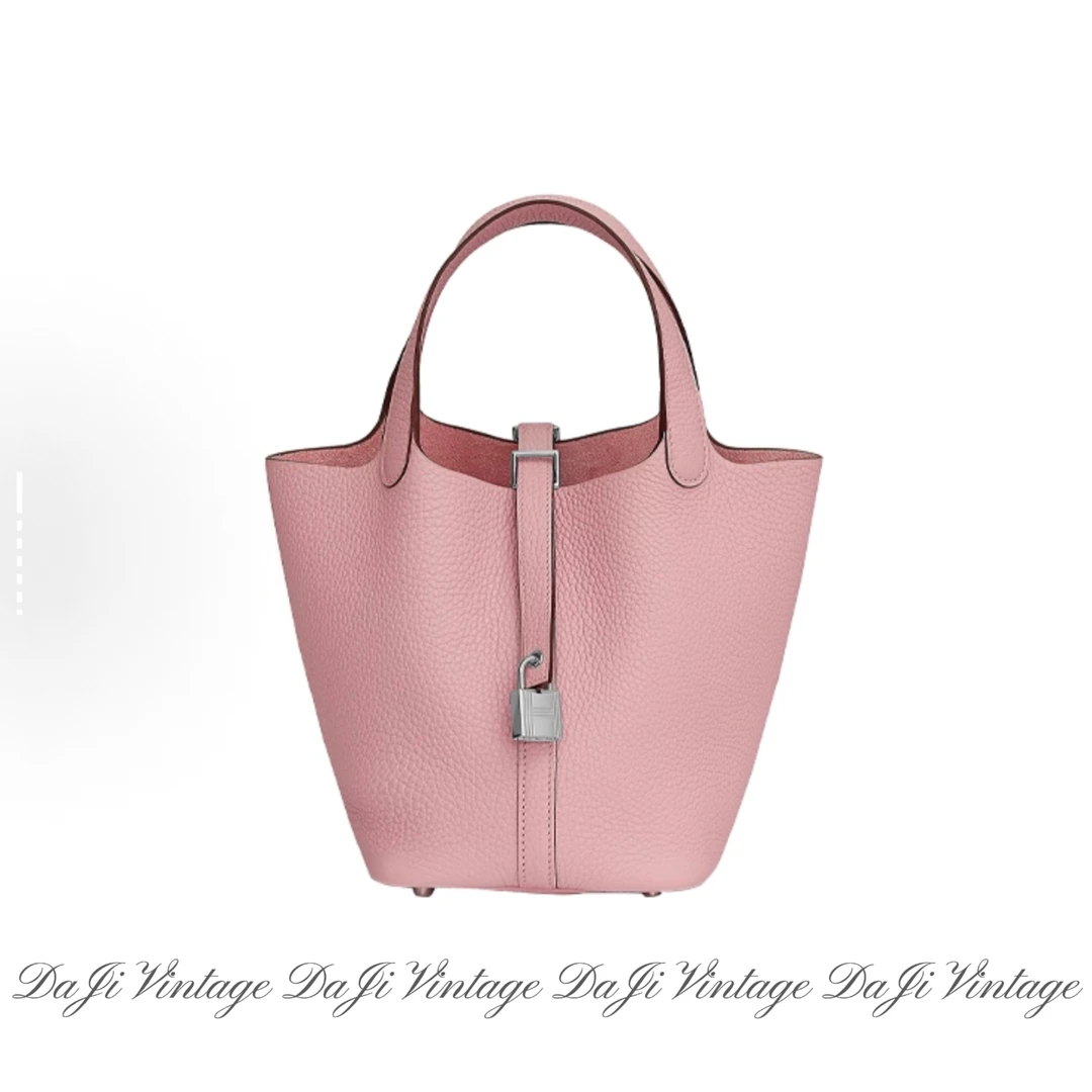 95新 Hermes/爱马仕 大吉中古/爱马仕18银扣樱花粉菜篮子手提包