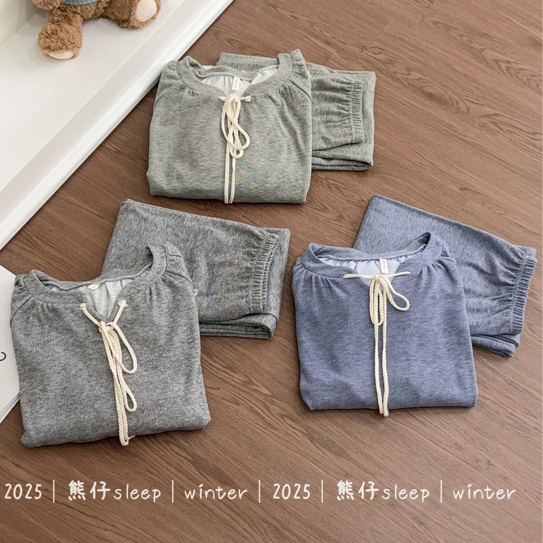 『流苏扑克』秋冬睡衣女亲肤双面磨毛绒保暖流苏套头长袖家居服套装