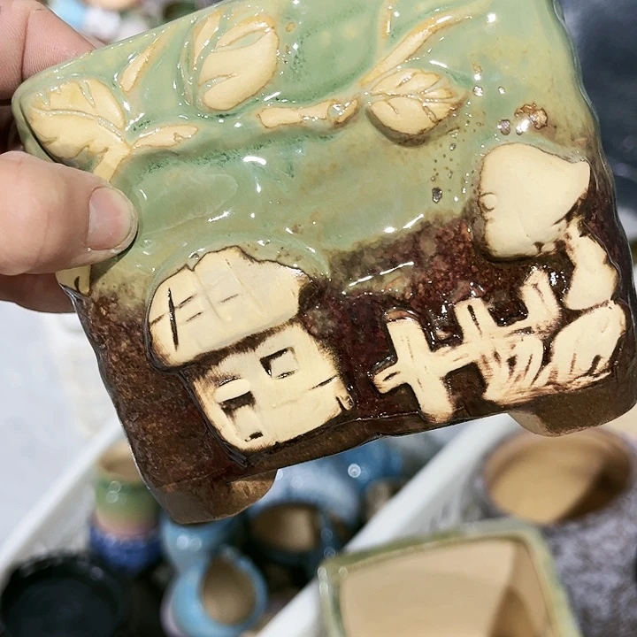 瓷片花盆多肉植物艺术品