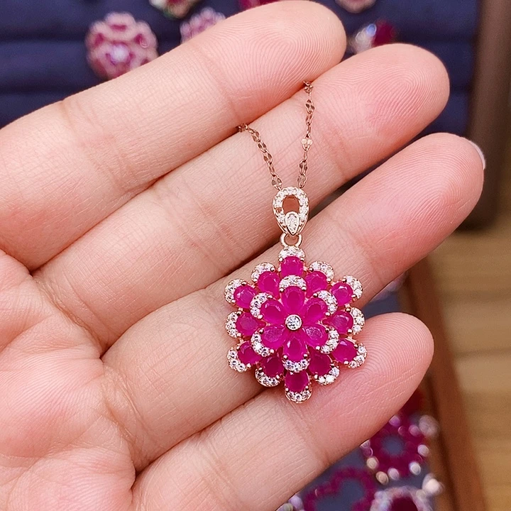 银S925镶嵌红宝石颈饰