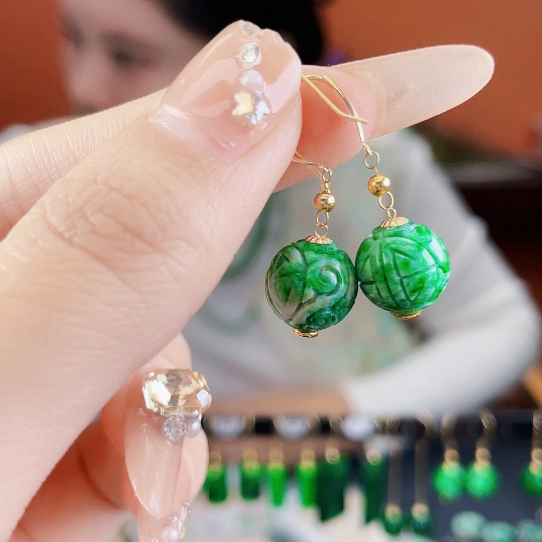 翡翠18K金镶嵌耳饰