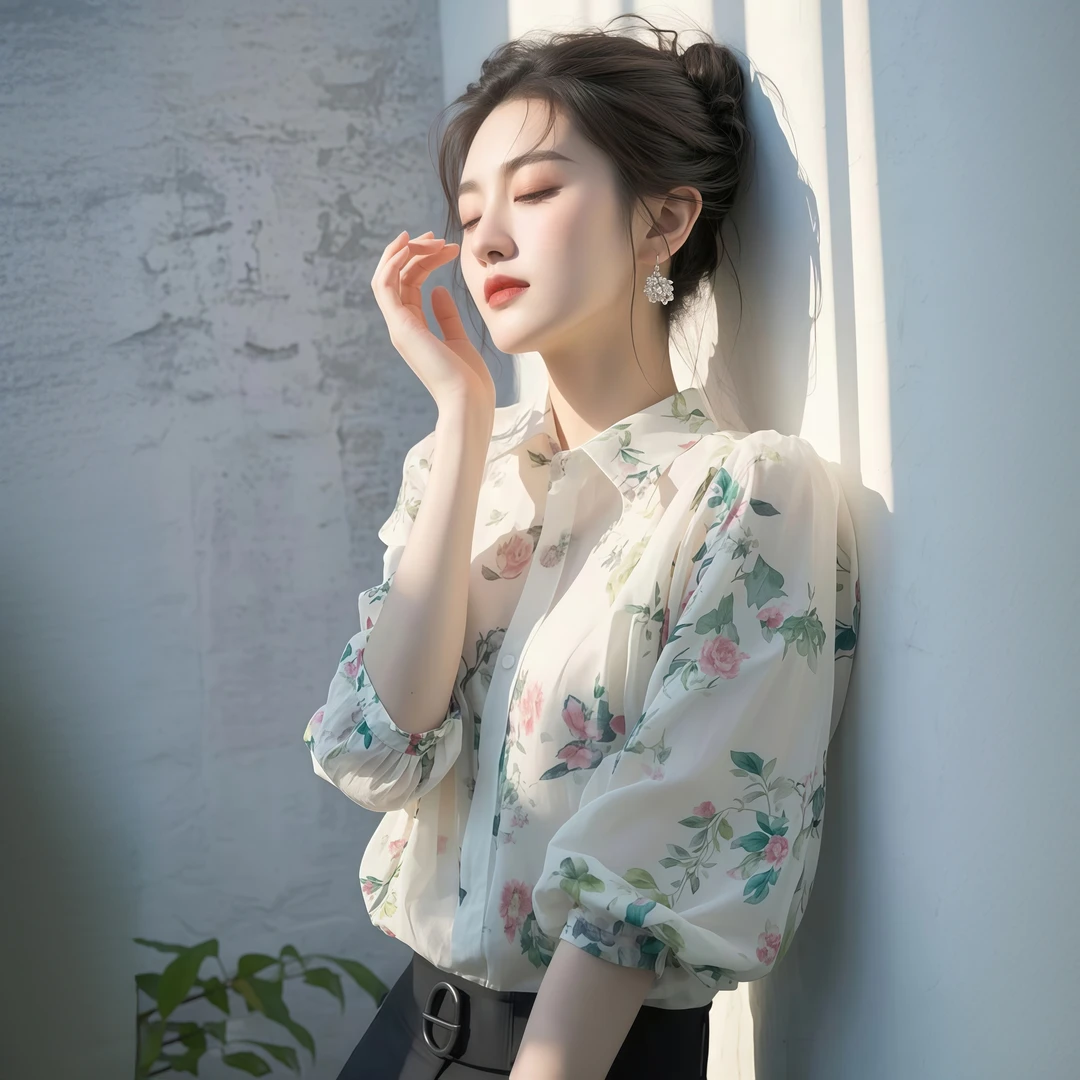 春夏装新款独特法式高级感超好看气质设计感碎花雪纺显瘦百搭衬衫