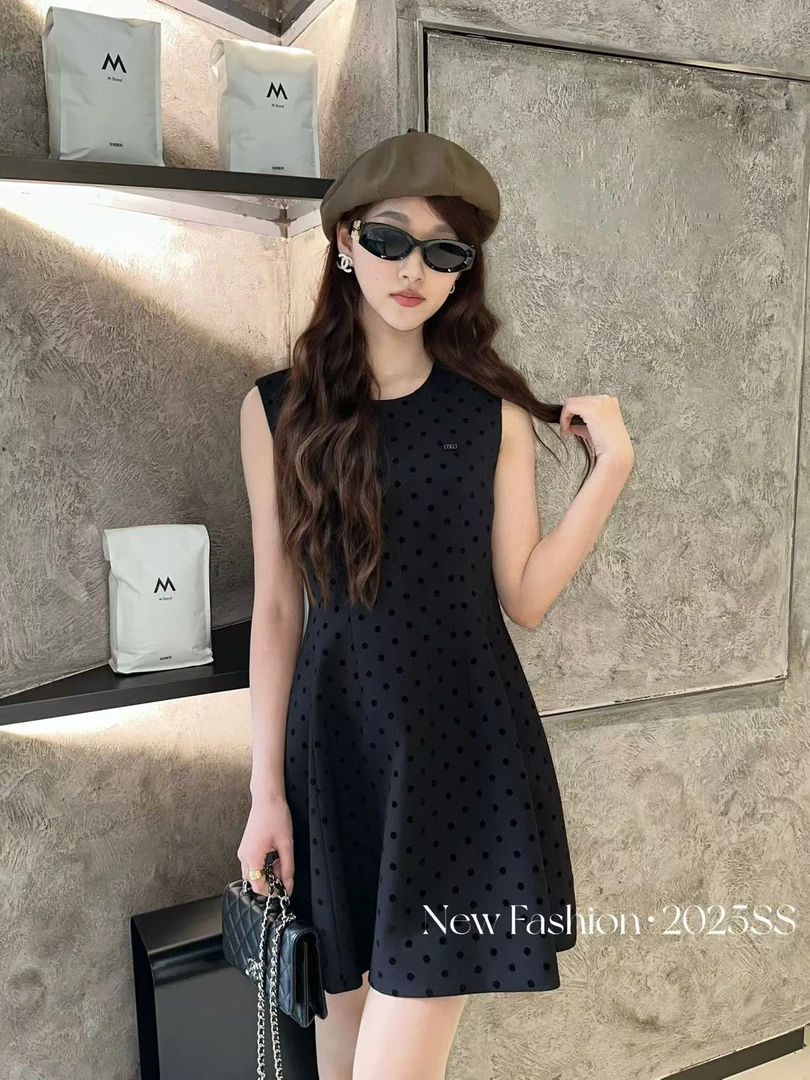 【南油阿米】春夏新款复古波点收腰连衣裙275373