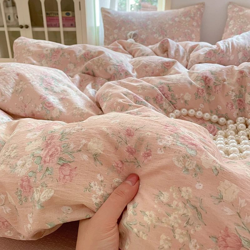 双面小清新云感双层纱印花单独四件套床上用品单独四件套