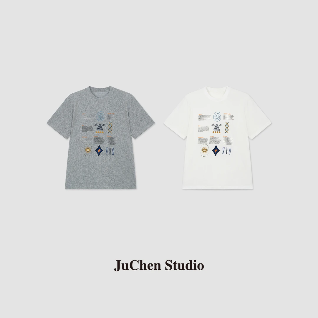 “艺术几何”重工刺绣图案休闲字母印花圆领短袖T恤 SS106015-16