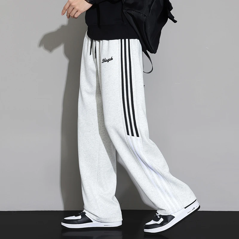 美式撞色运动卫裤男夏潮牌条纹拼接直筒裤子cleanfit休闲百搭长裤