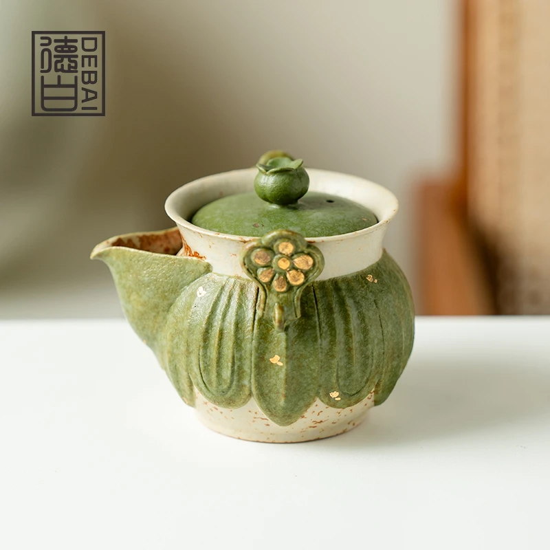 德白松石绿如意陶瓷手抓壶家用不烫手功夫茶具精致泡茶壶单壶