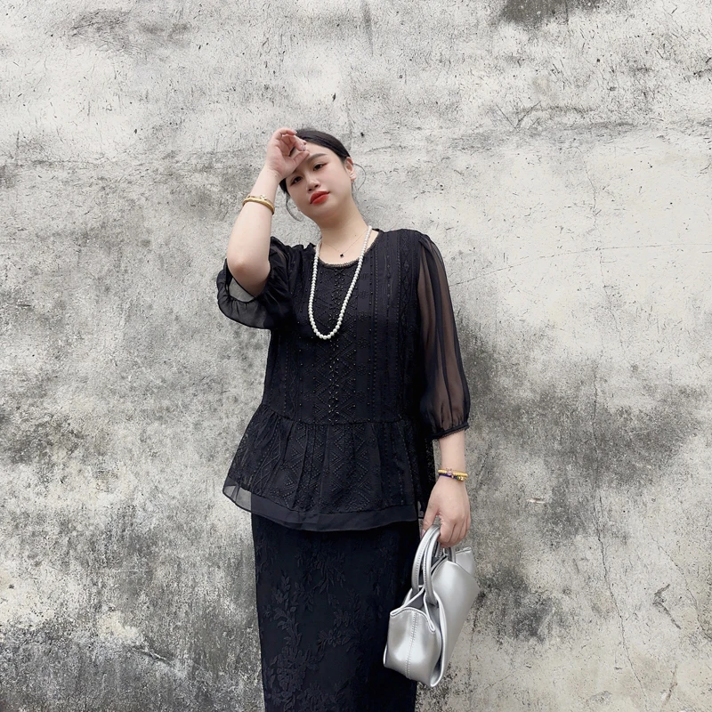 别格秀大码真丝衬衫女宽松遮肚子显瘦夏装新款正肩刺绣桑蚕丝上衣