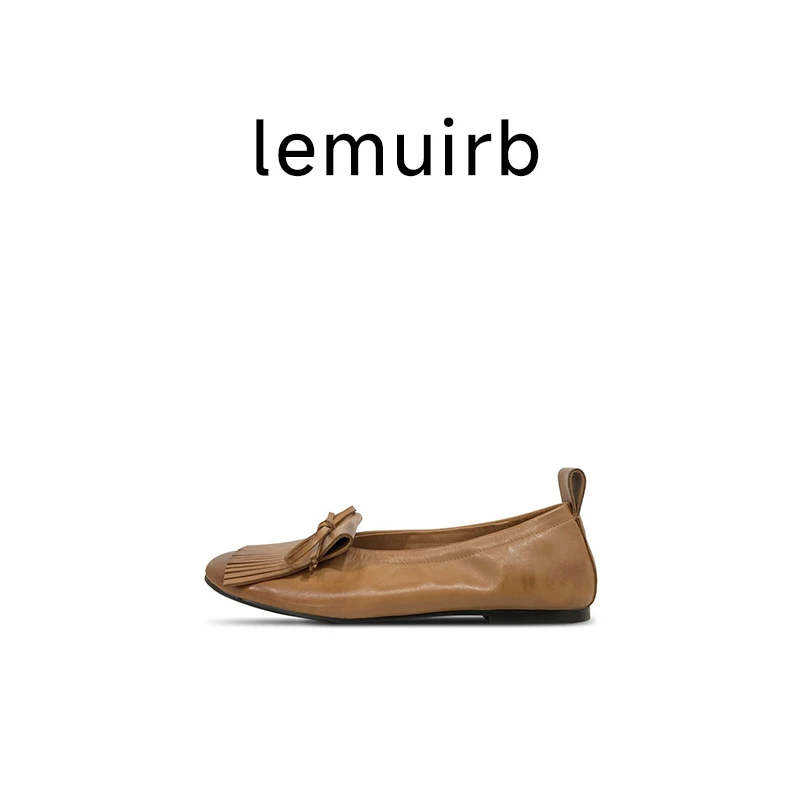 lemuirb 丨兰心蕙质 流苏牛皮平底芭蕾舞平底单鞋浅口穆勒鞋