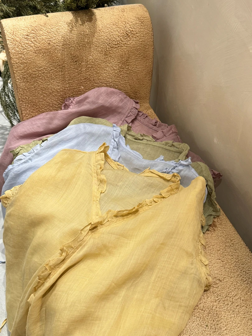 苎麻无袖木耳领斜襟系带短款轻薄上衣