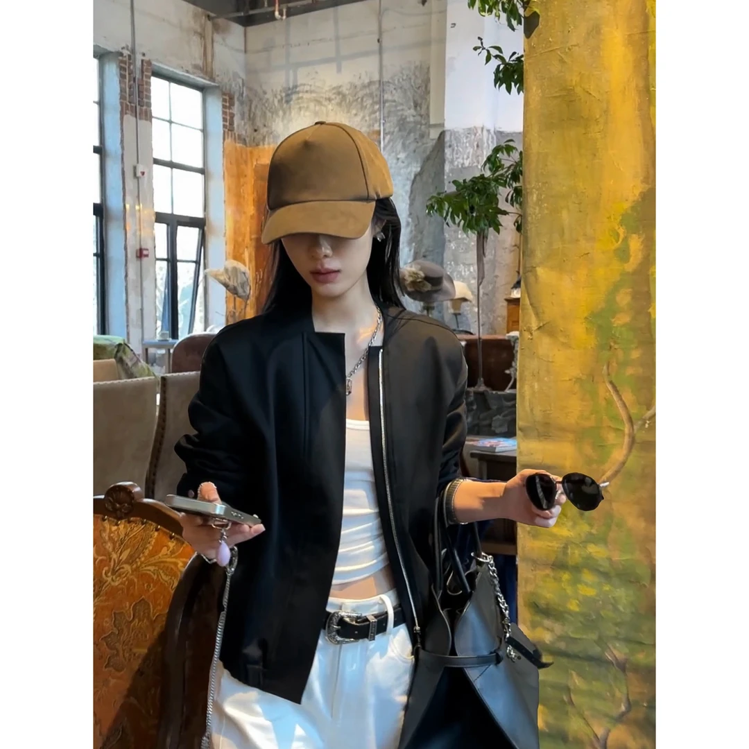 VVHYME 设计款无领双拉链腰带夹克外套