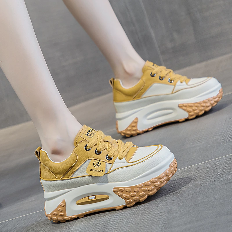 玛古芭红色内老爹鞋女款春秋季网红真皮女士休闲运动松糕单鞋子