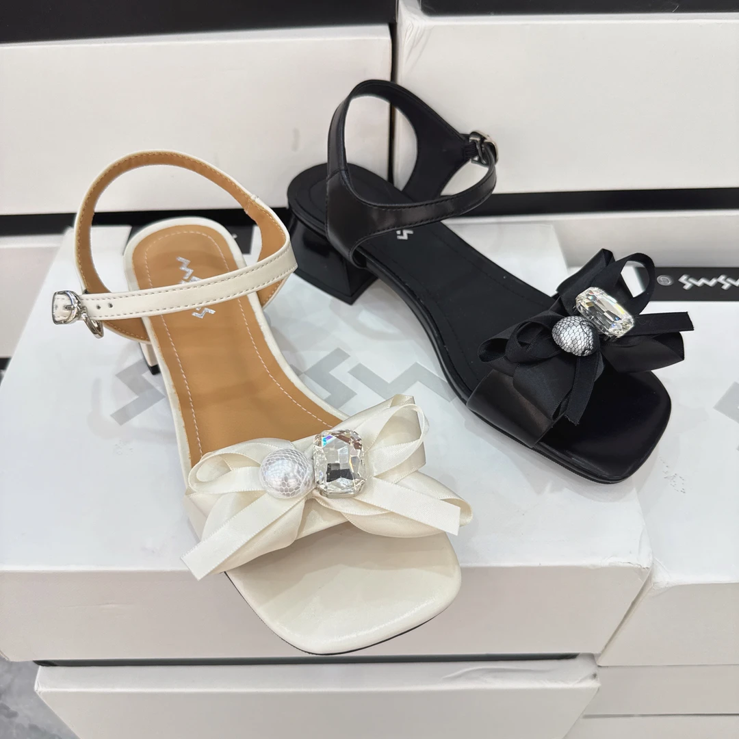 玛莎玛索2318-9新款小方根蝴蝶结凉鞋