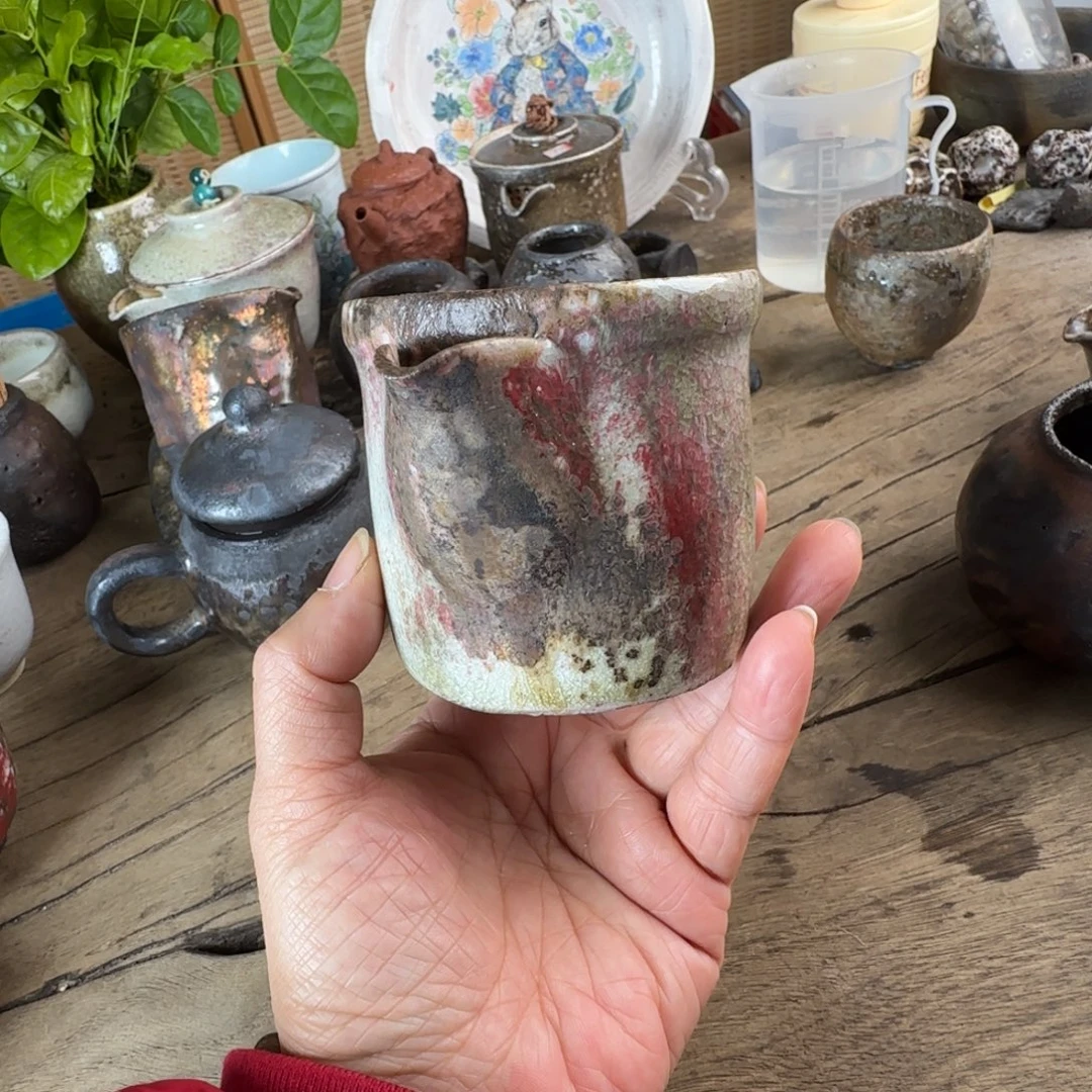 瓷片志野柴烧粉晶公道