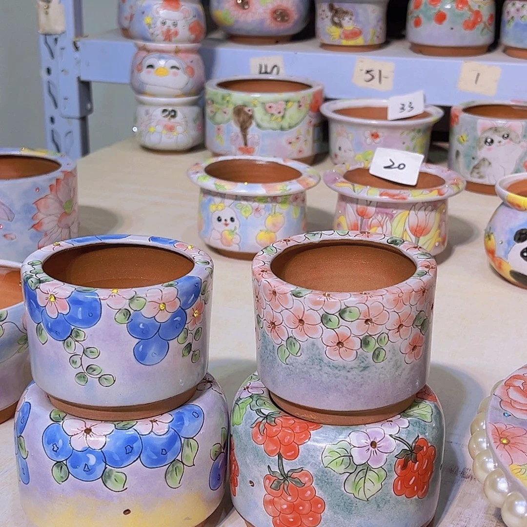花盆多肉植物手绘花盆景德镇粗陶26