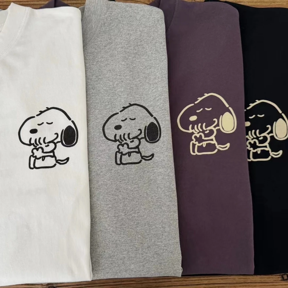 【皇冠史努比】皇冠休闲百搭春夏款半袖宽松大版高克重印花纯棉T恤