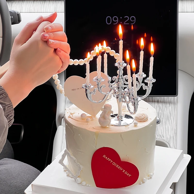 3.8女神节蛋糕装饰复古烛台蜡烛烘焙摆件三八妇女节爱心卡片插件